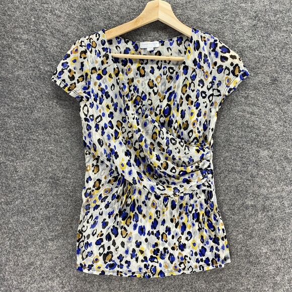 Charter Club Tops - Charter Club Blouse Women PP Petite Blue Animal Print Surplice Short Sleeve